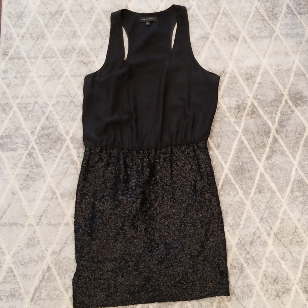 MM Couture Black Sleeveless Shift Dress w/ Beading